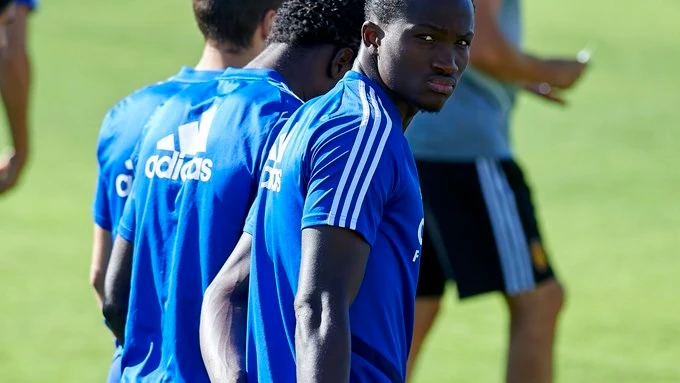 Raphael Dwamena, durante un entrenamiento del Zaragoza