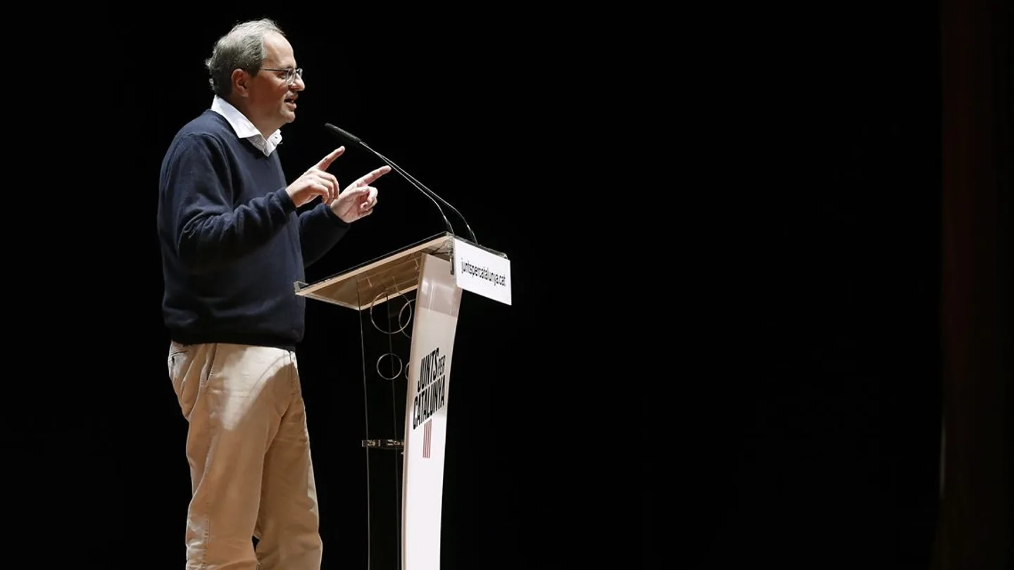 Torra durante su intervención en el acto de precampaña de Junts per Catalunya Torra durante su intervención en el acto de precampaña de Junts per Catalunya