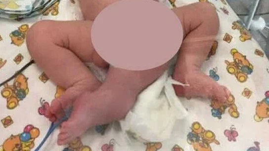 Imagen del bebé que nació con tres piernas en Rusia Imagen del bebé que nació con tres piernas en Rusia