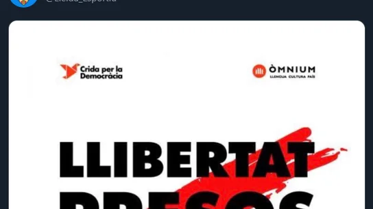 El tuit del Lleida exigiendo la libertad de los políticos catalanes en prisión El tuit del Lleida exigiendo la libertad de los políticos catalanes en prisión
