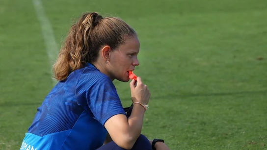 Irene Ferreras, en entrenamiento con el Valencia femenino. Irene Ferreras, en entrenamiento con el Valencia femenino.