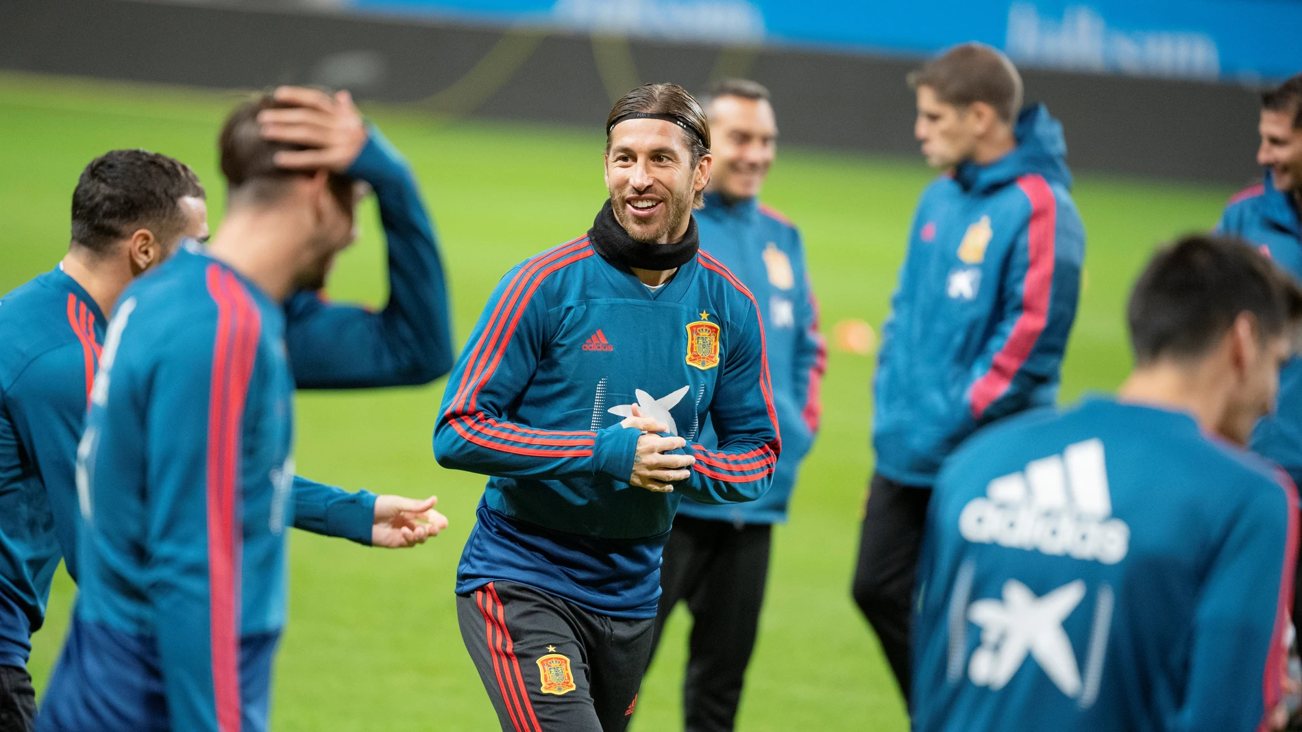 Sergio Ramos, durante un entrenamiento de la Selección