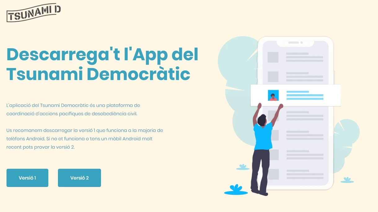 La página donde se puede descargar la aplicación de Tsunami Democràtic