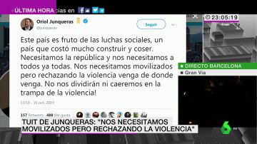 Junqueras condena a los grupos violentos que se manifiestan en Barcelona: "Nos necesitamos movilizados pero rechazando la violencia"