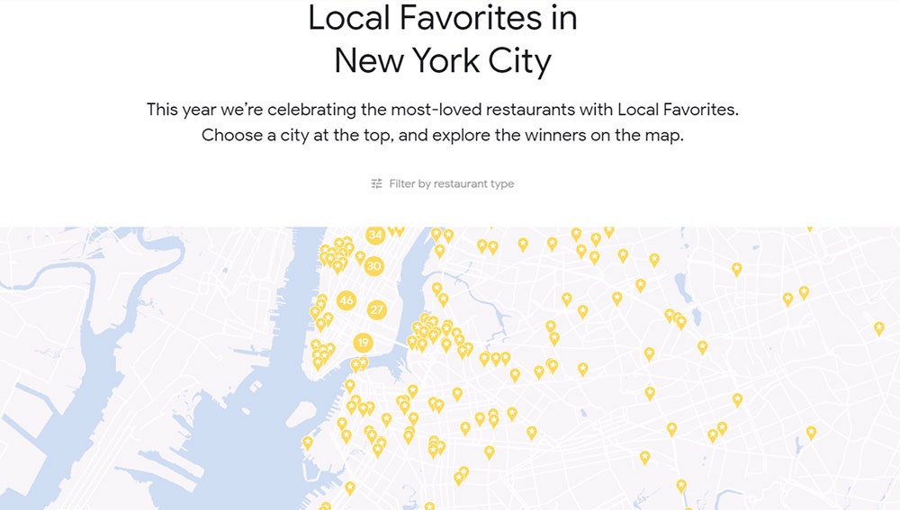 Mapa de restaurantes favoritos en Nueva York
