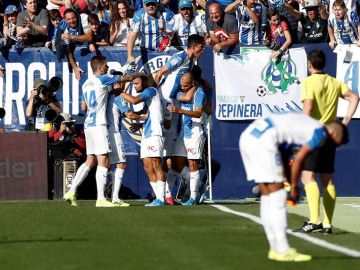 El Leganés celebra el gol de Braithwaite ante el Mallorca El Leganés celebra el gol de Braithwaite ante el Mallorca