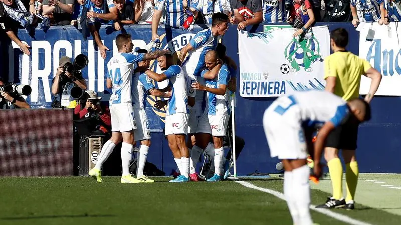 El Leganés celebra el gol de Braithwaite ante el Mallorca