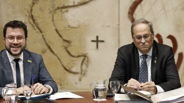 El presidente de la Generalitat, Quim Torra, y su vicepresidente, Pere Aragonés