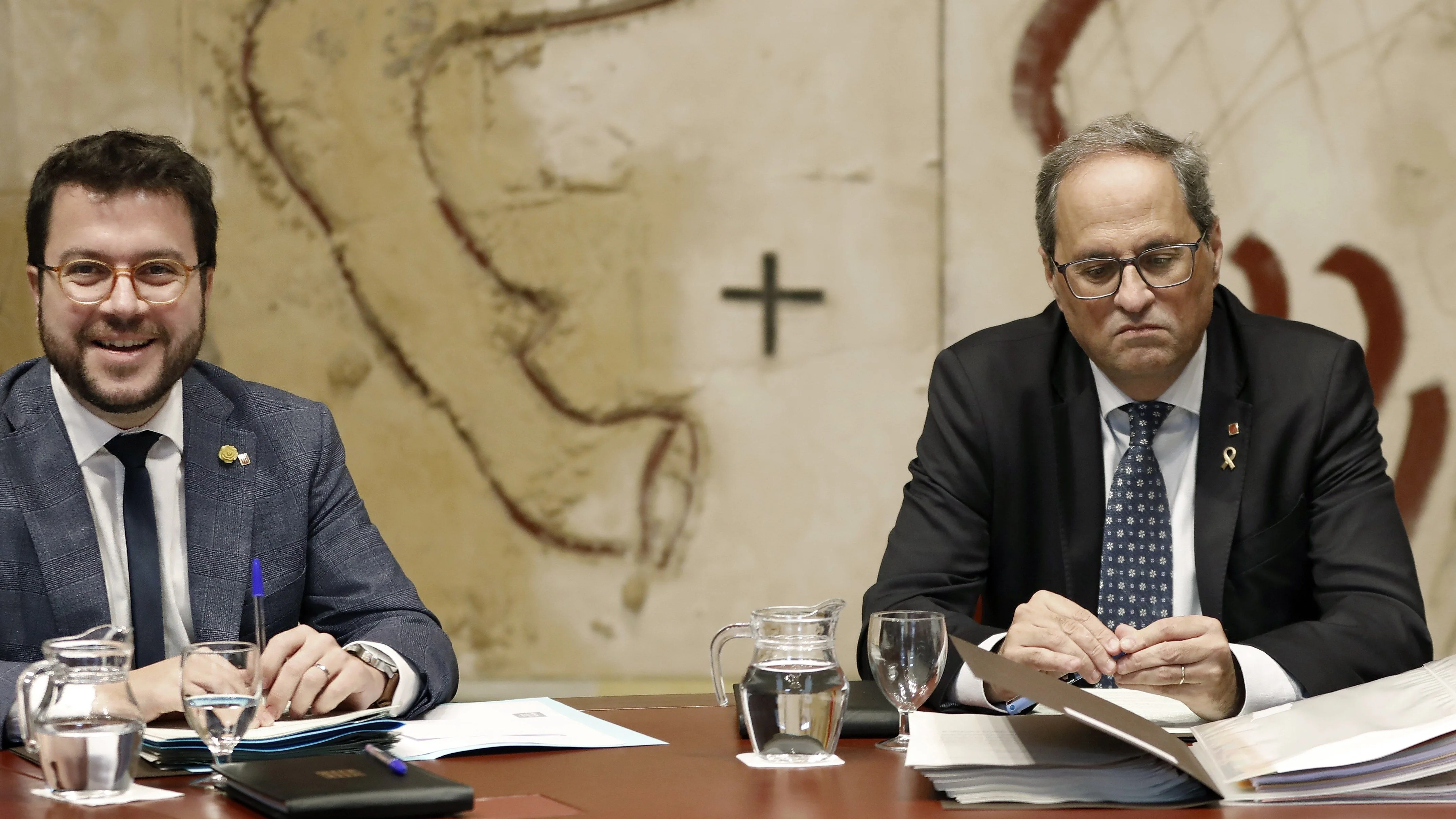 El presidente de la Generalitat, Quim Torra, y su vicepresidente, Pere Aragonés