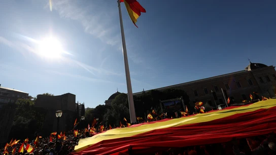La bandera desplegada por Vox La bandera desplegada por Vox