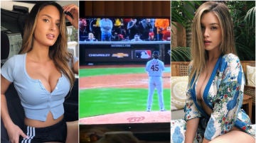 Las modelos Julia Rose y Lauren Summer enseñan sus pechos en un partido de béisbol