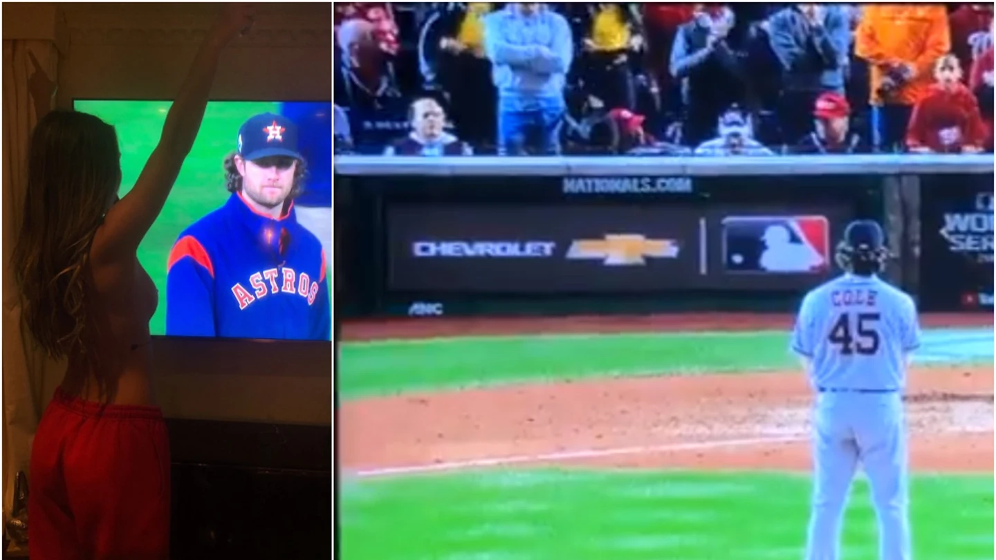 Garrit Cole responde a la provocación de dos modelos que enseñaron los pechos en pleno partido Garrit Cole responde a la provocación de dos modelos que enseñaron los pechos en pleno partido