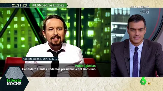 La pregunta de Sánchez a Iglesias: "¿Va a seguir sumando sus votos a la derecha y la ultraderecha para bloquear un gobierno progresista?" La pregunta de Sánchez a Iglesias: "¿Va a seguir sumando sus votos a la derecha y la ultraderecha para bloquear un gobierno progresista?"