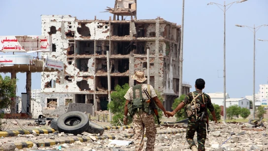 Un edificio destruido en Yemen Un edificio destruido en Yemen