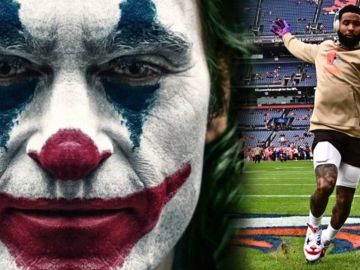 Joaquin Phoenix como 'Joker' y Odell Beckham Jr. con el rostro del personaje en sus zapatillas Joaquin Phoenix como 'Joker' y Odell Beckham Jr. con el rostro del personaje en sus zapatillas