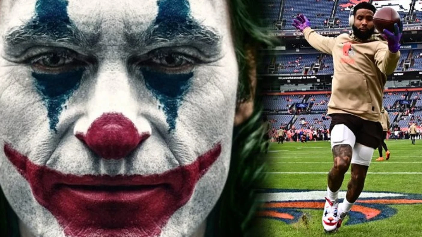 Joaquin Phoenix como 'Joker' y Odell Beckham Jr. con el rostro del personaje en sus zapatillas