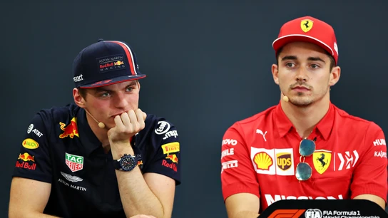 Max Verstappen y Charles Leclerc, ante los medios Max Verstappen y Charles Leclerc, ante los medios