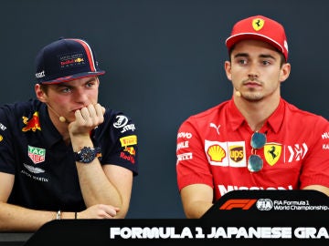 Max Verstappen y Charles Leclerc, ante los medios Max Verstappen y Charles Leclerc, ante los medios