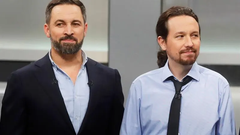 Santiago Abascal y Pablo Iglesias en el debate del 4N