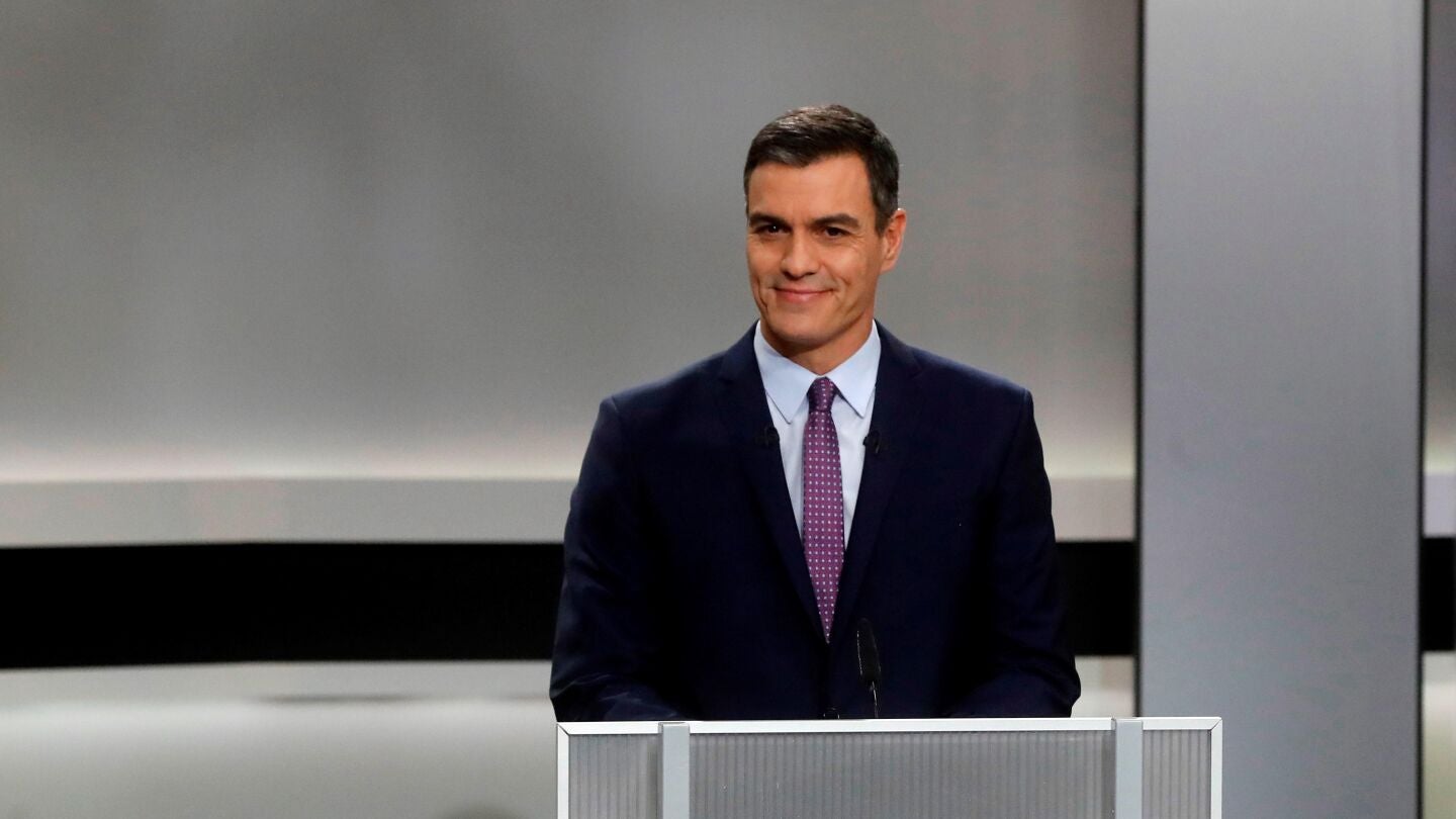 Pedro S&aacute;nchez, candidato socialista a la presidencia del Gobierno, durante el debate electoral