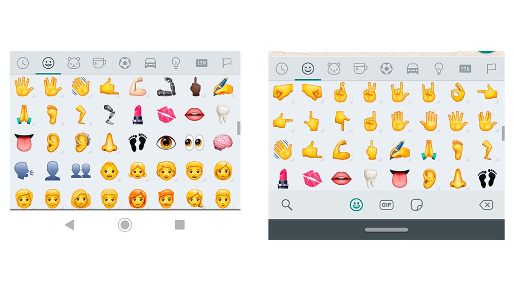 Los nuevos emoji a la izquierda y los de la antigua versión a la derecha