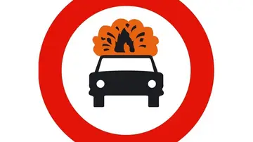 Señal de tráfico: Prohibido el paso a vehículos con mercancías explosivas 