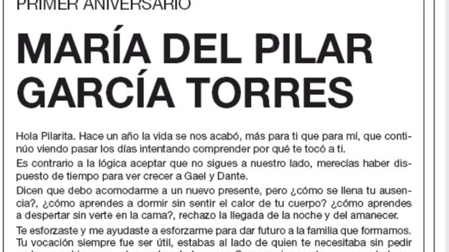 La esquela que la pareja de 'Pilarita' ha publicado en 'El País' La esquela que la pareja de 'Pilarita' ha publicado en 'El País'