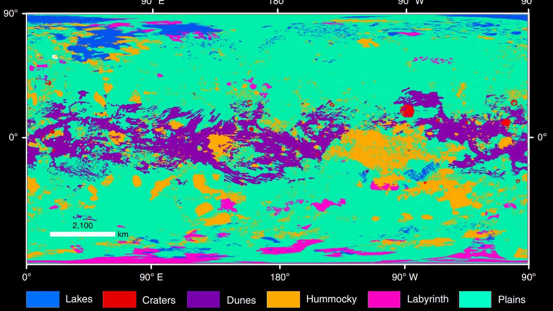 Primer mapa geologico global de Titan