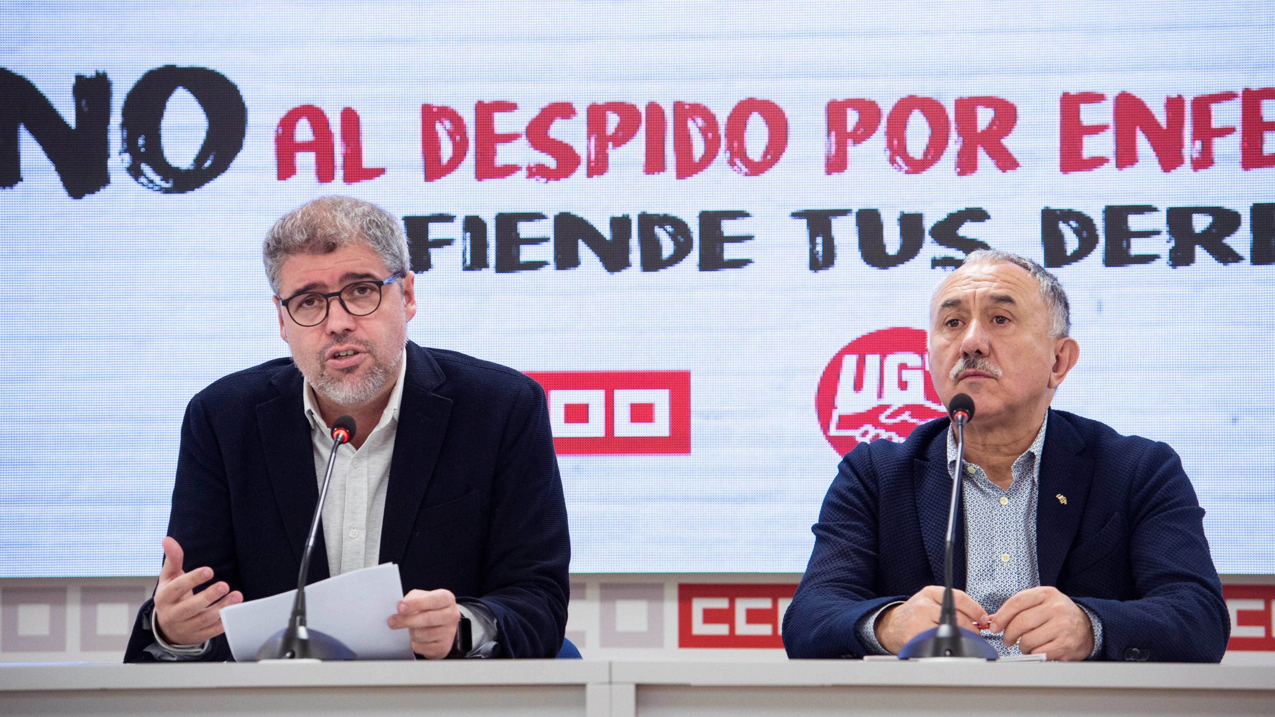 Los secretarios generales de CCOO y UGT, Unai Sordo y Pepe Álvarez