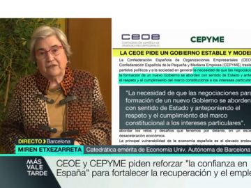 La economista Miren Etxezarreta responde a la CEOE: "Me hace gracia el miedo que demuestran a la mínima señal de progresismo" La economista Miren Etxezarreta responde a la CEOE: "Me hace gracia el miedo que demuestran a la mínima señal de progresismo"