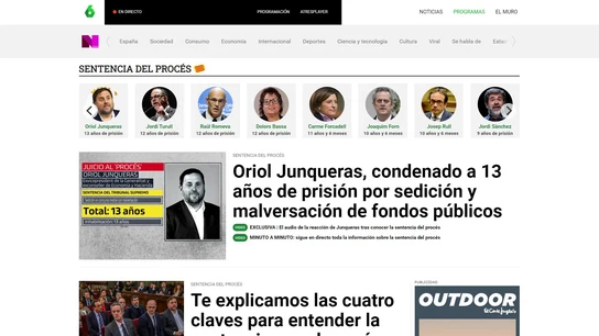 Portada de laSexta.com con motivo de la sentencia del procés Portada de laSexta.com con motivo de la sentencia del procés