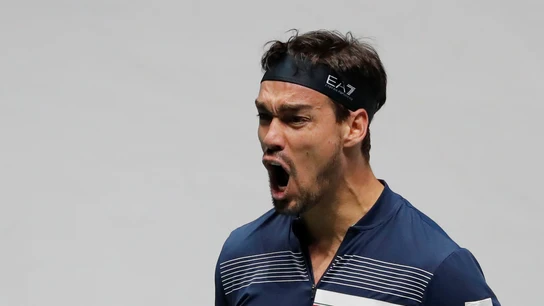 Fognini disputando el partido de dobles frente a Estados Unidos  Fognini disputando el partido de dobles frente a Estados Unidos