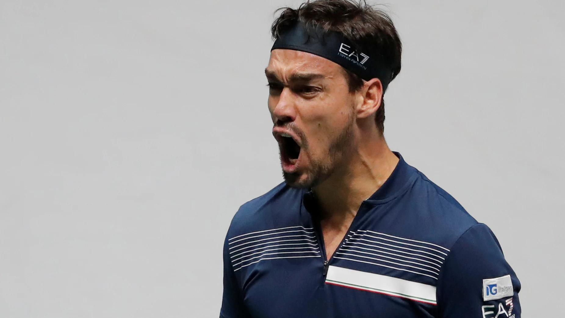 Fognini disputando el partido de dobles frente a Estados Unidos