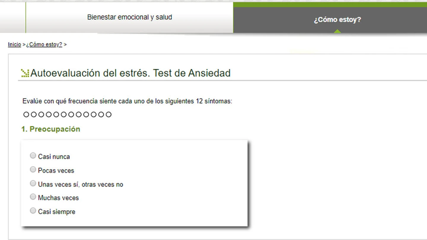 Imagen de una de las preguntas de autoevaluación del estrés Imagen de una de las preguntas de autoevaluación del estrés
