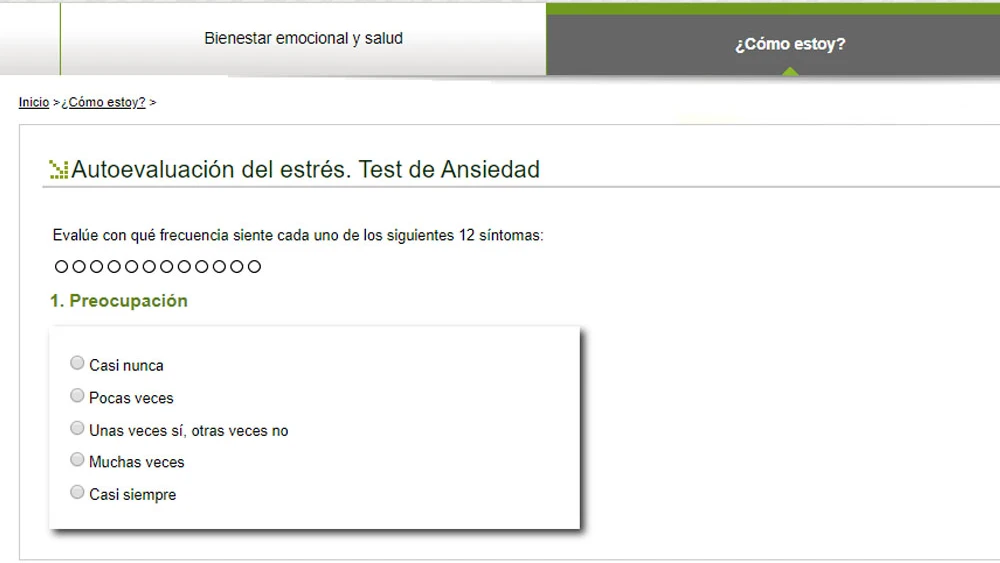 Imagen de una de las preguntas de autoevaluación del estrés