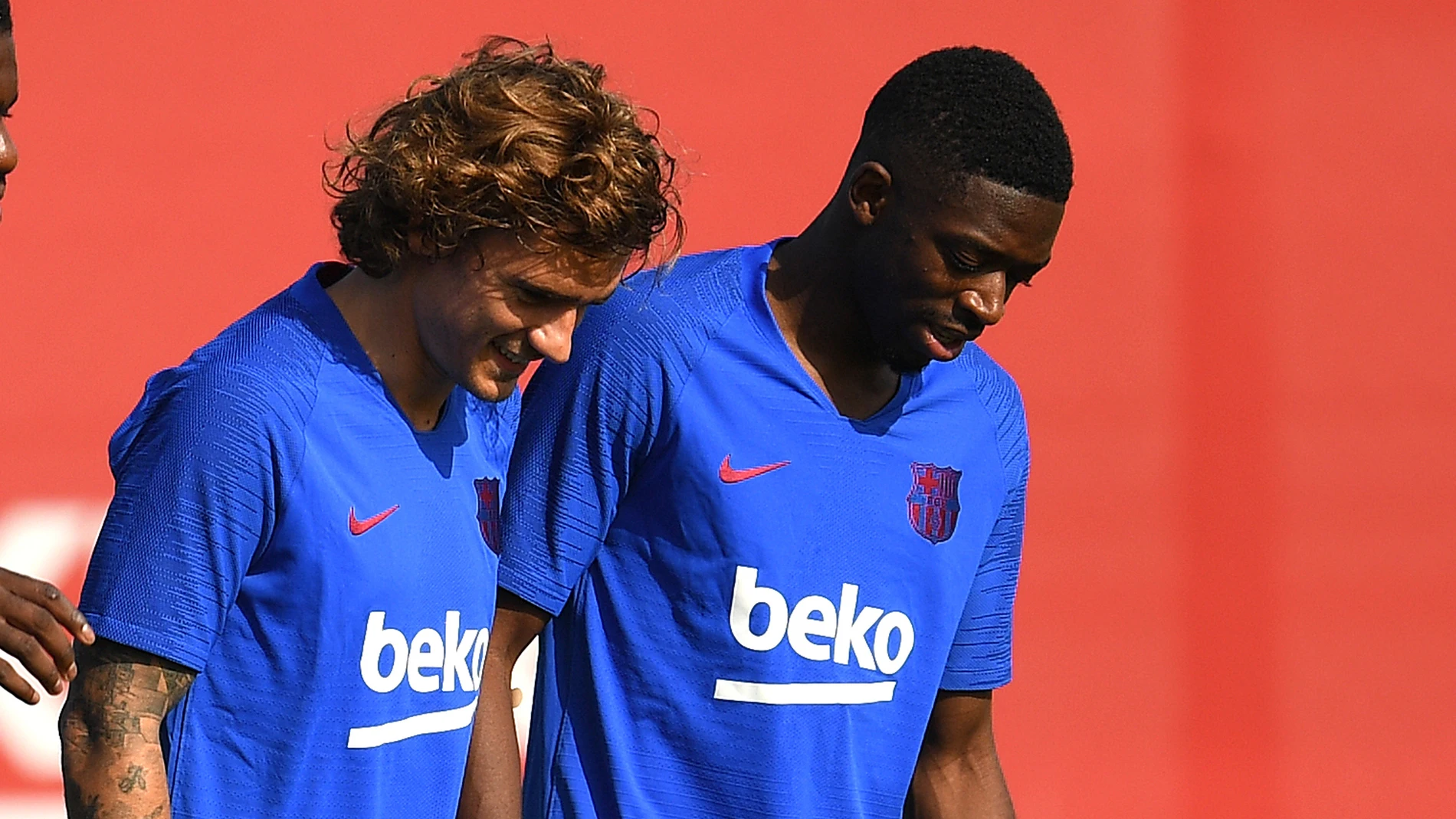 Griezmann y Dembélé, en un entrenamiento con el FC Barcelona