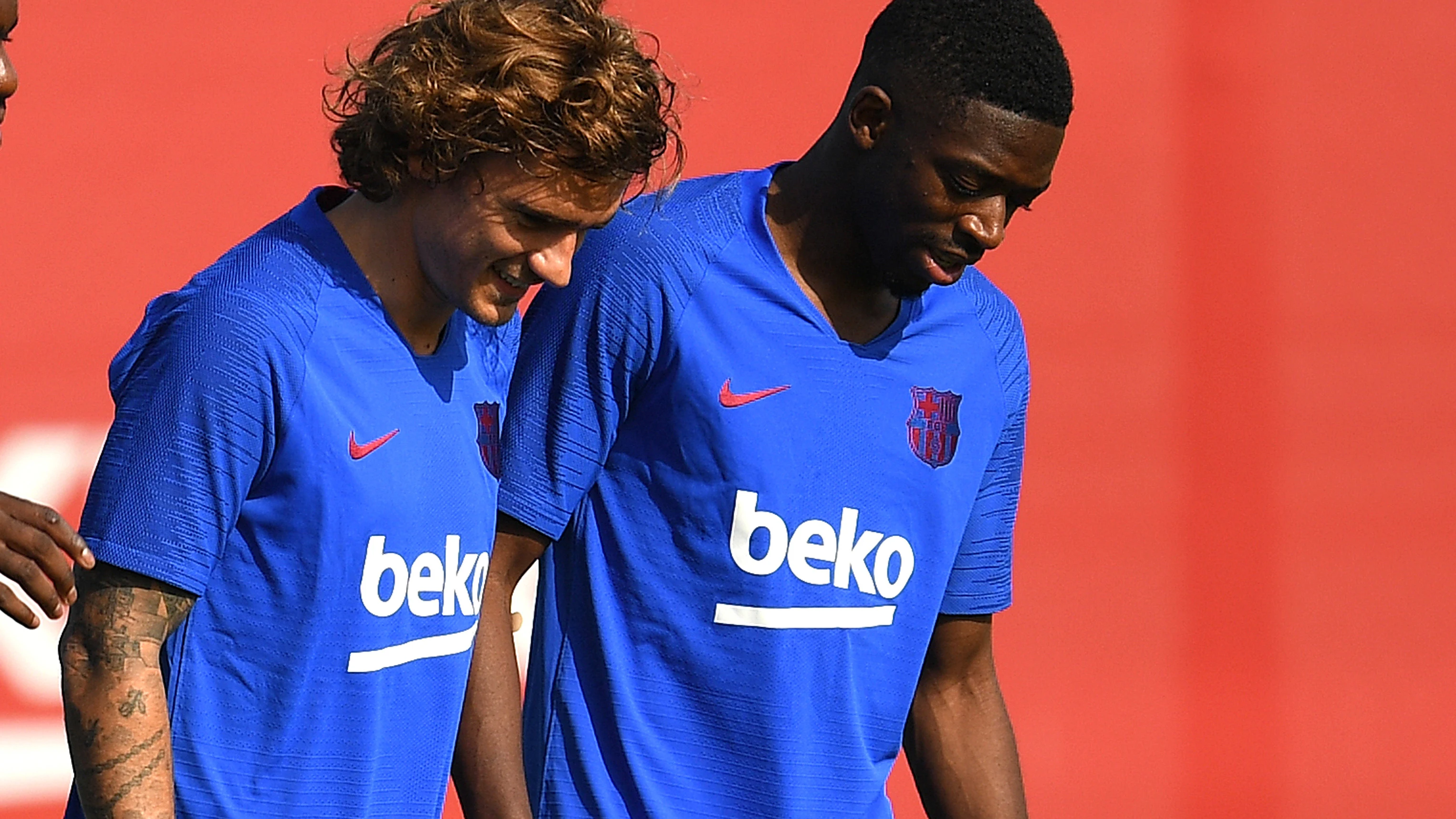 Griezmann y Dembélé, en un entrenamiento con el FC Barcelona