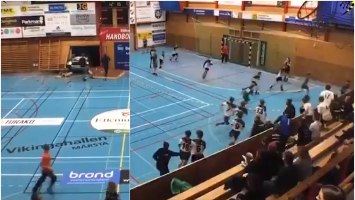 Un coche se estrella contra un pabellón de balonmano Un coche se estrella contra un pabellón de balonmano