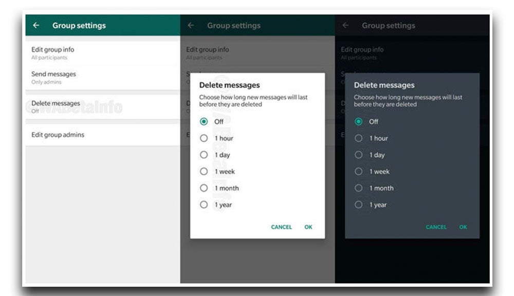Ajustes de la autodestrucción de mensajes