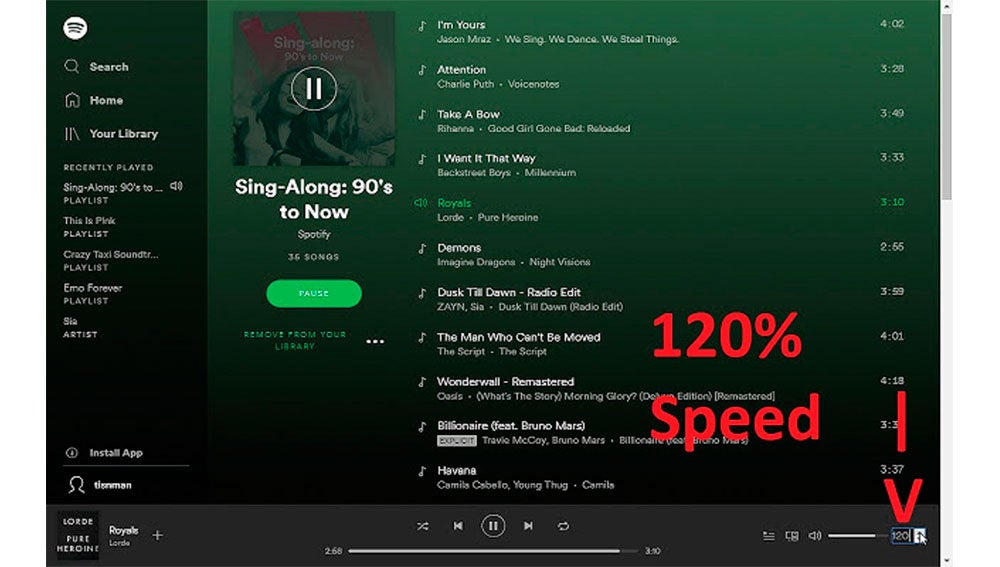Ajustando la velocidad en Spotify