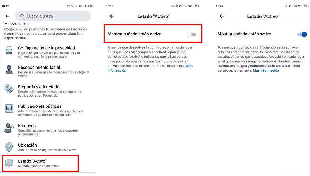 Accediendo a la función para desactivar aparecer en linea