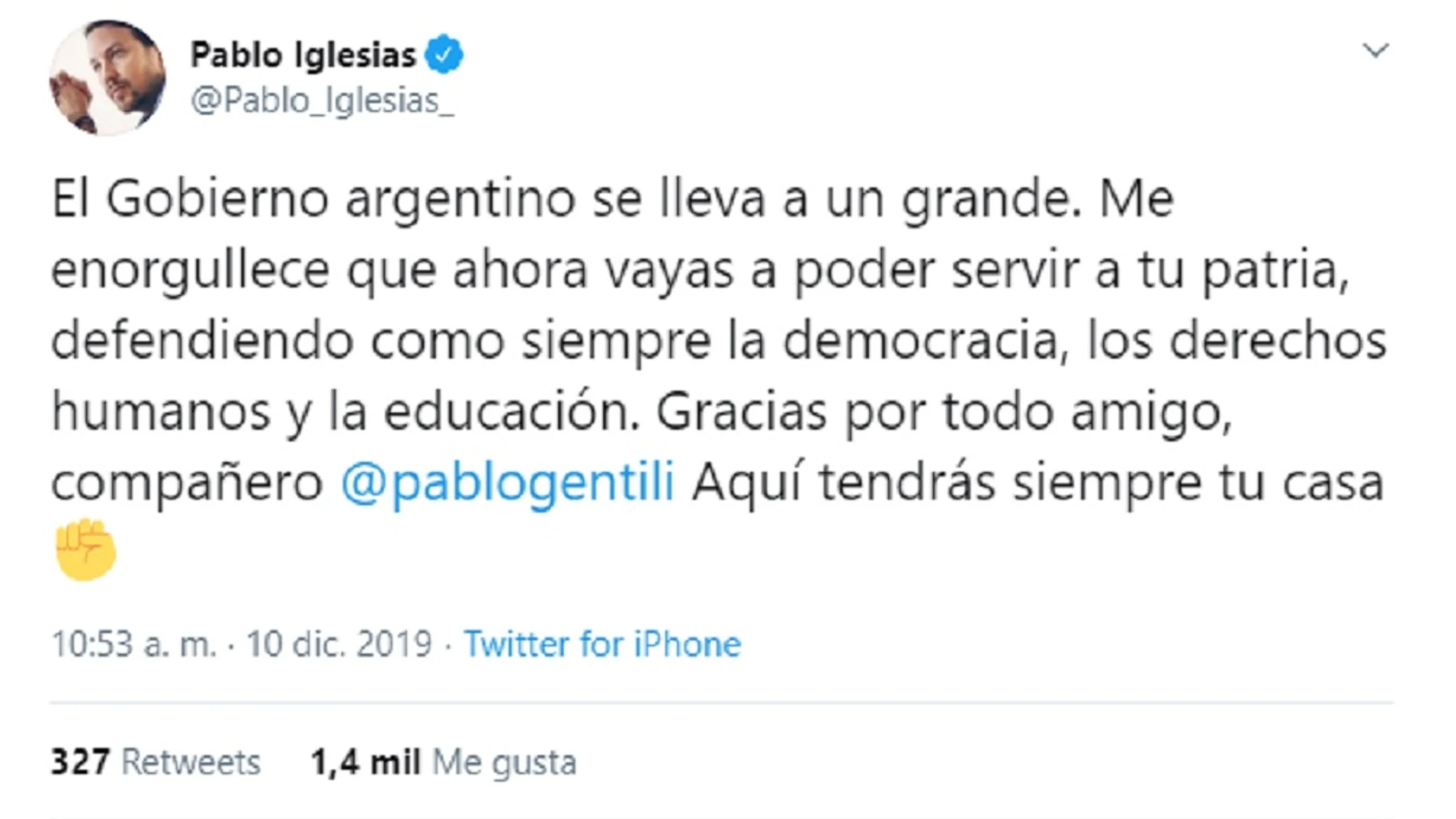 Pablo Iglesias se despide de Pablo Gentili