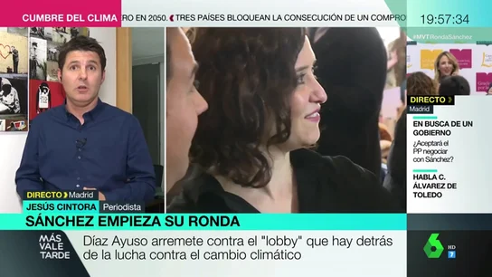 Jesús Cintora responde a Ayuso: "Una cosa es llevar la cuenta de Pecas y otra tener la gestión de una comunidad" Jesús Cintora responde a Ayuso: "Una cosa es llevar la cuenta de Pecas y otra tener la gestión de una comunidad"