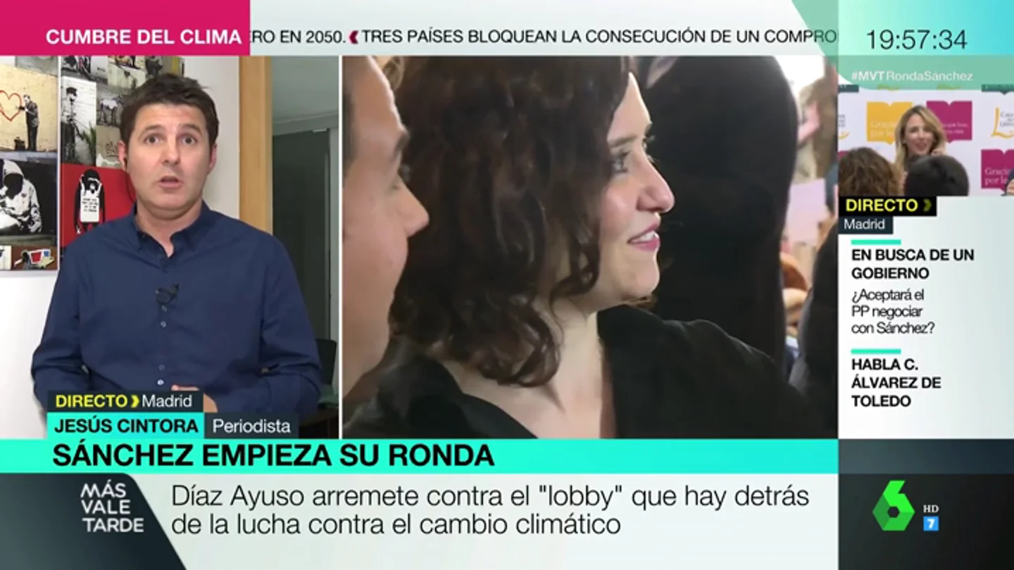 Jesús Cintora responde a Ayuso: "Una cosa es llevar la cuenta de Pecas y otra tener la gestión de una comunidad" Jesús Cintora responde a Ayuso: "Una cosa es llevar la cuenta de Pecas y otra tener la gestión de una comunidad"