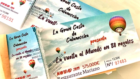 Papeletas para participar en el sorteo de la cesta de Navidad la 'Gorda' Cesta de Navidad