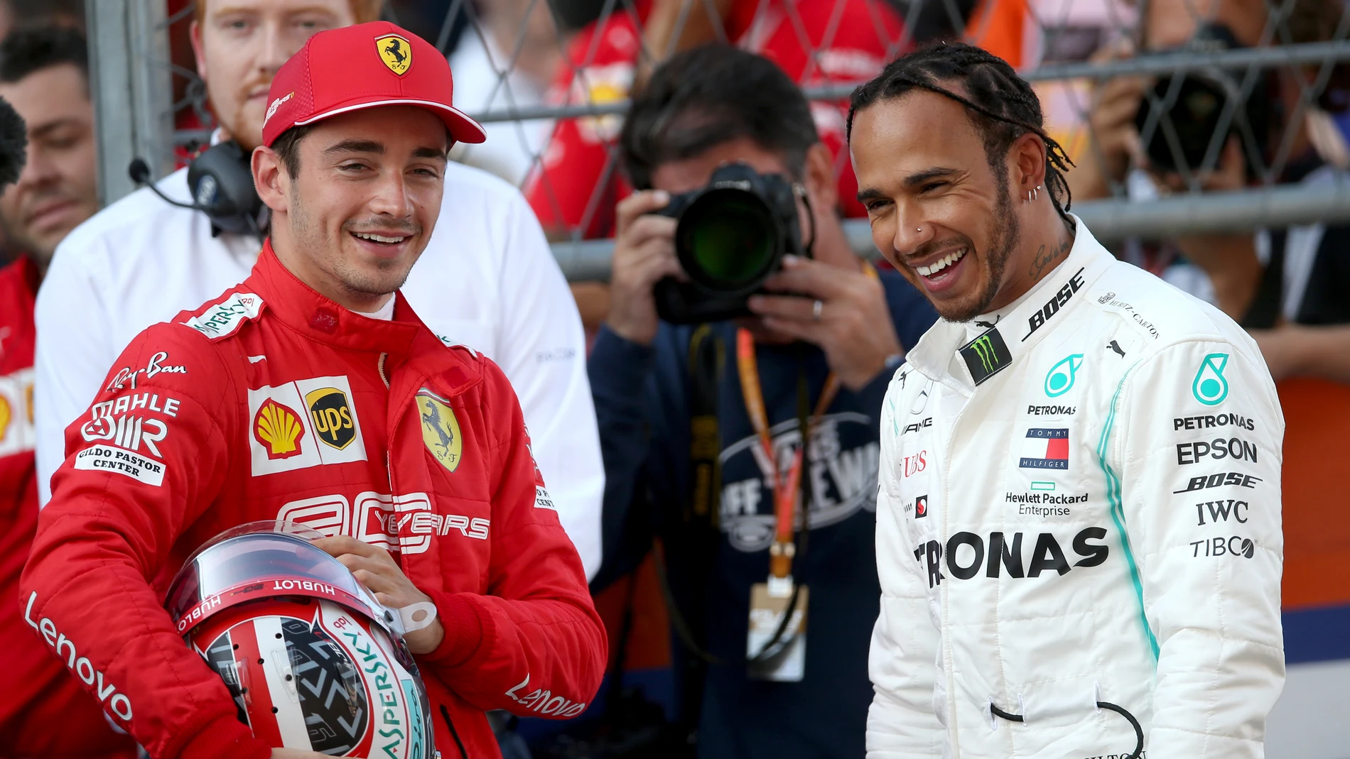 Leclerc y Hamilton, durante un Gran Premio