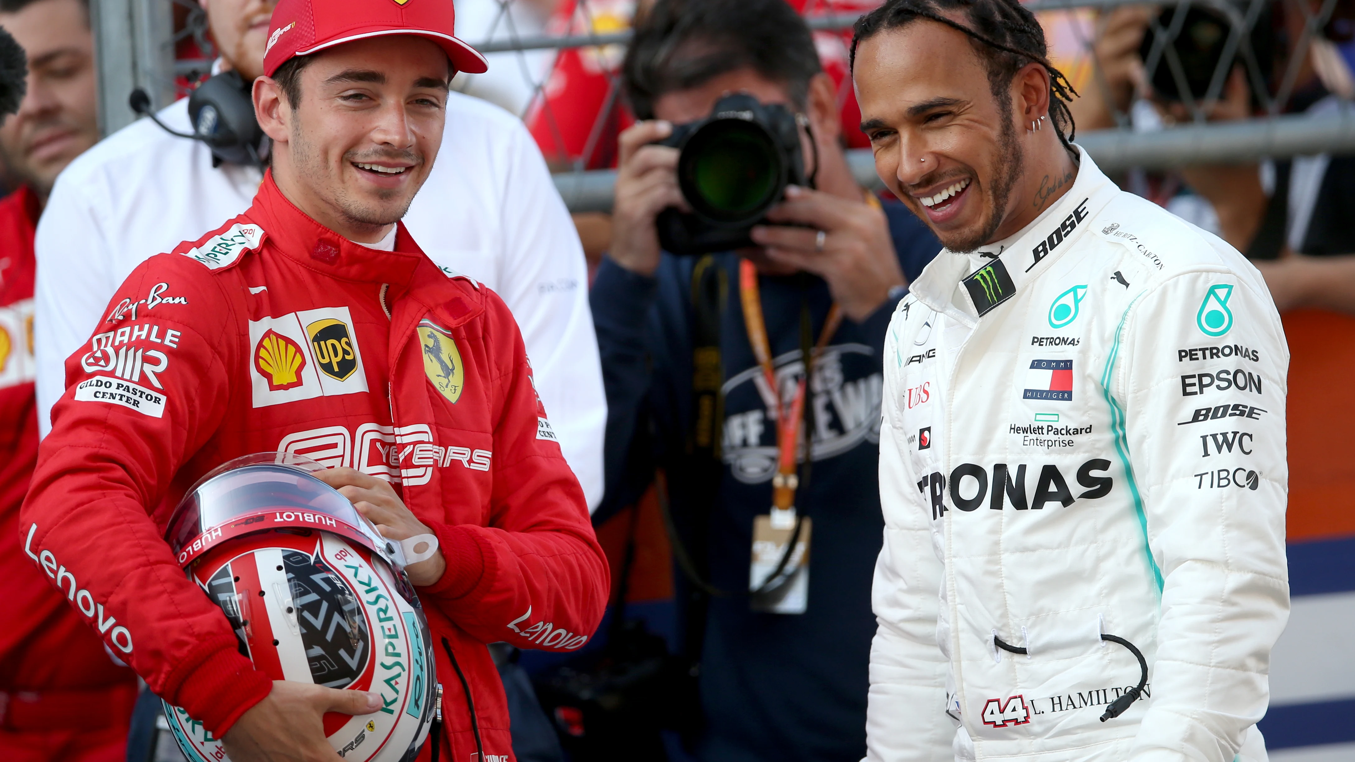 Leclerc y Hamilton, durante un Gran Premio