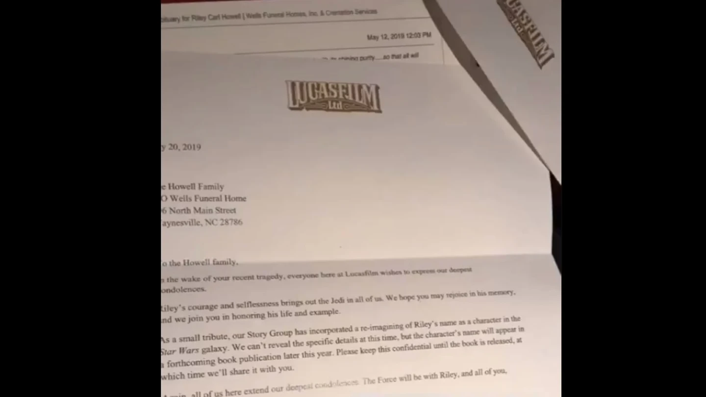 Fotograma de la carta que envió la productora a la familia para comunicarles su decisión. Fotograma de la carta que envió la productora a la familia para comunicarles su decisión.