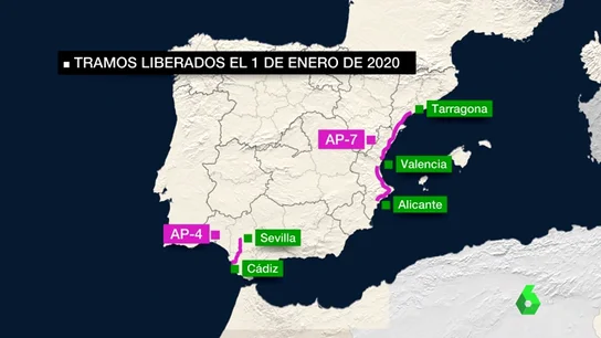 Imagen de tramos liberados de peajes en España a partir de Nochevieja Imagen de tramos liberados de peajes en España a partir de Nochevieja