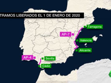 Imagen de tramos liberados de peajes en España a partir de Nochevieja Imagen de tramos liberados de peajes en España a partir de Nochevieja